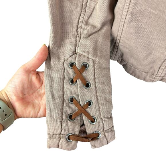 Free People NWT Jagger Blazer Military Tan Jacket Lace up Sleeve Outerwear - Picture 10 of 13